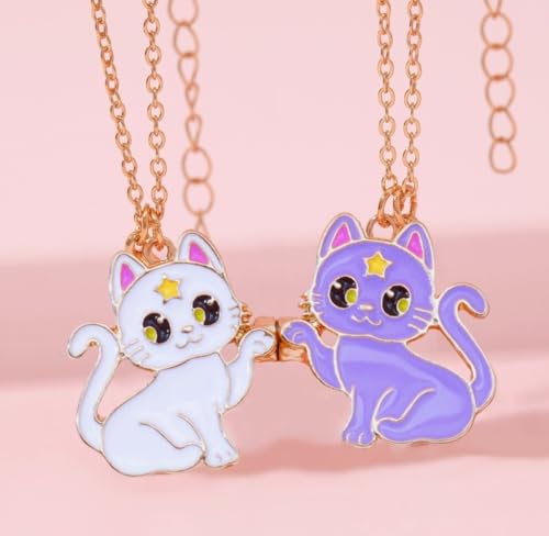 Lezmoii Magnetic Cat BFF Necklace for 2 - Gold Plated Friendship Jewelry