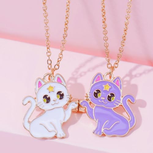 Lezmoii Magnetic Cat BFF Necklace for 2 - Gold Plated Friendship Jewelry