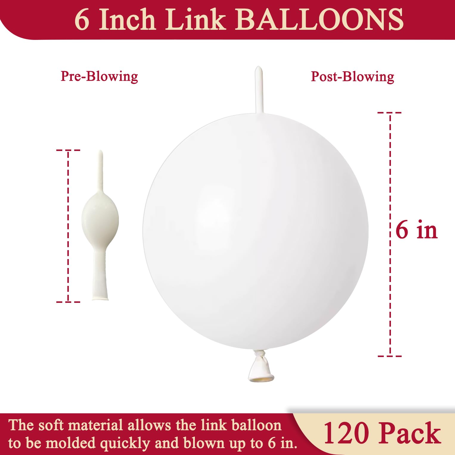 LFCXHTY 120-Pack White Quick Link Balloons - 6 Inch Latex Linking Balloons for Party Decorations