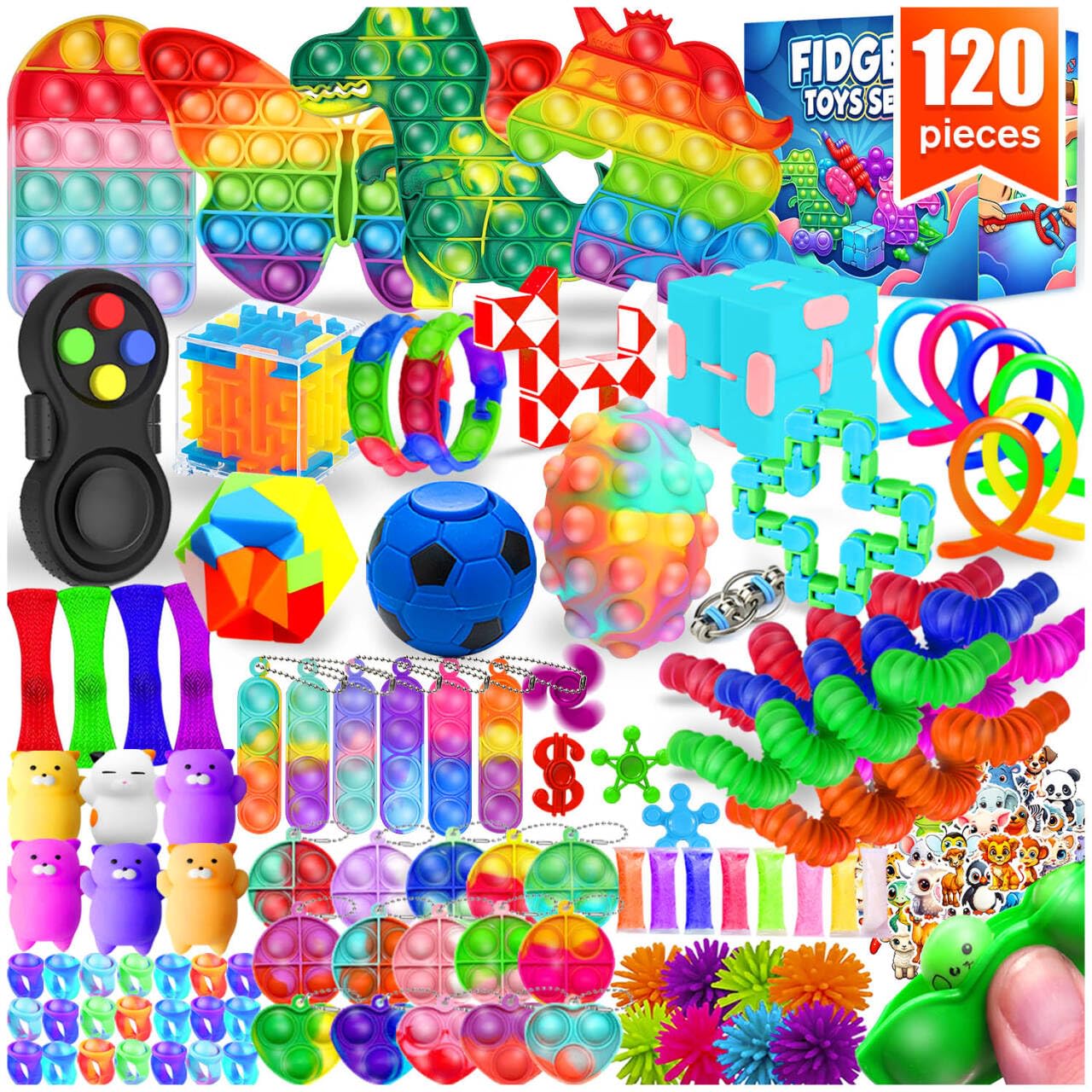 LIAM&AVA 120-Piece Fidget Toy Pack – Sensory Toys for Kids, Party Favors, Classroom Prizes, Stocking Stuffers