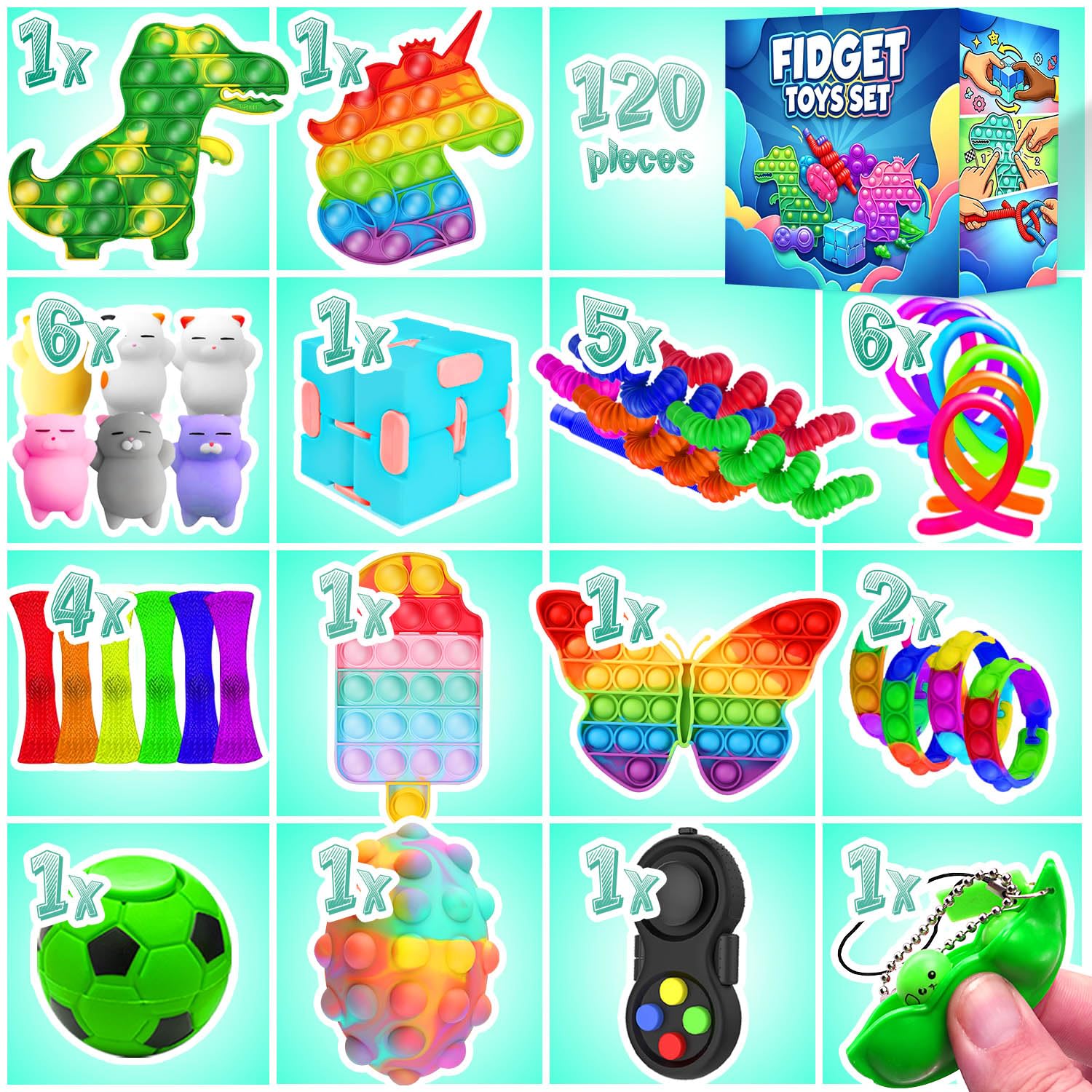 LIAM&AVA 120-Piece Fidget Toy Pack – Sensory Toys for Kids, Party Favors, Classroom Prizes, Stocking Stuffers