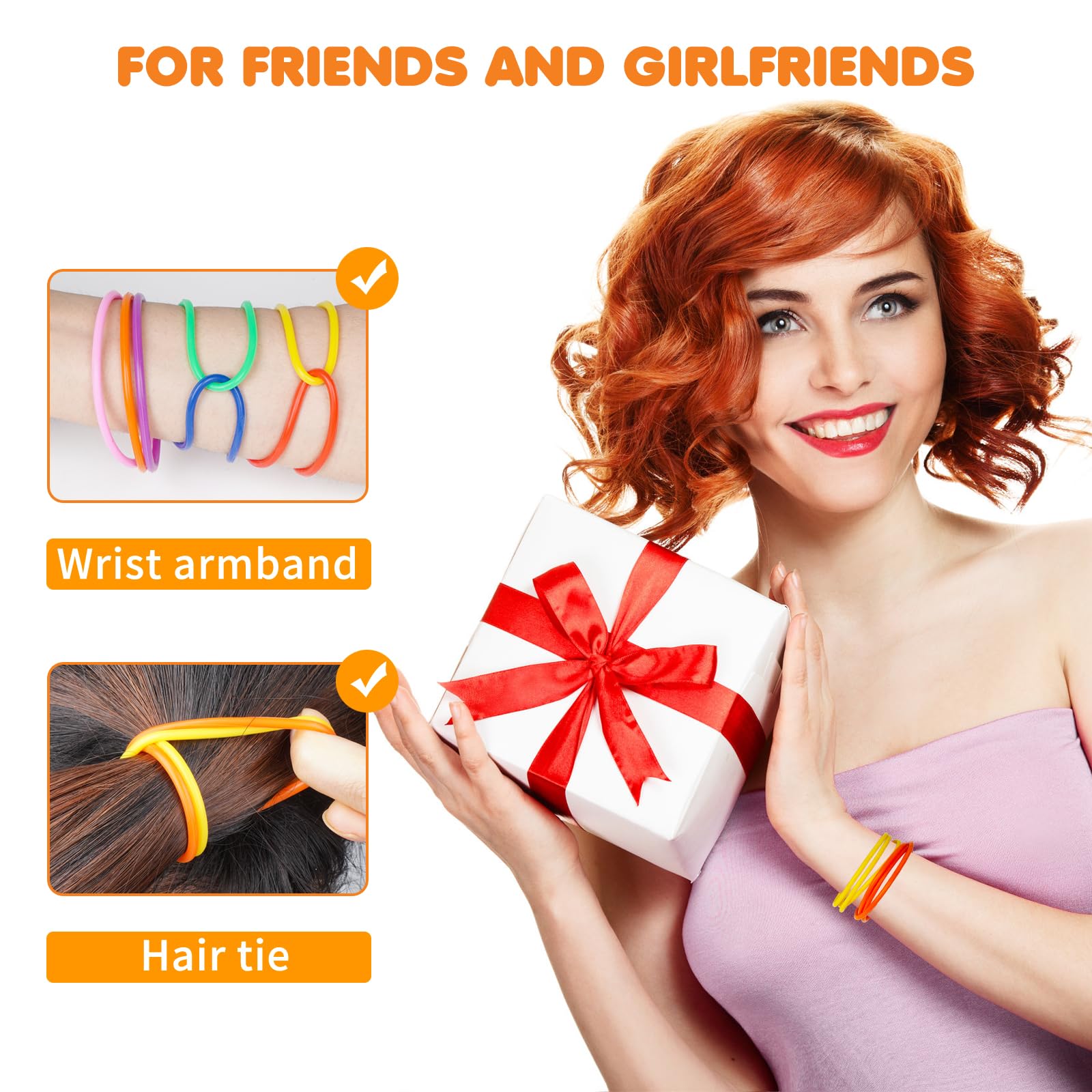 LIANGYUNZE 60-Piece Silicone Jelly Bracelets – Retro 80s Stretchy Wristbands and Hair Ties for Women, Adults, Girls, Party Favors