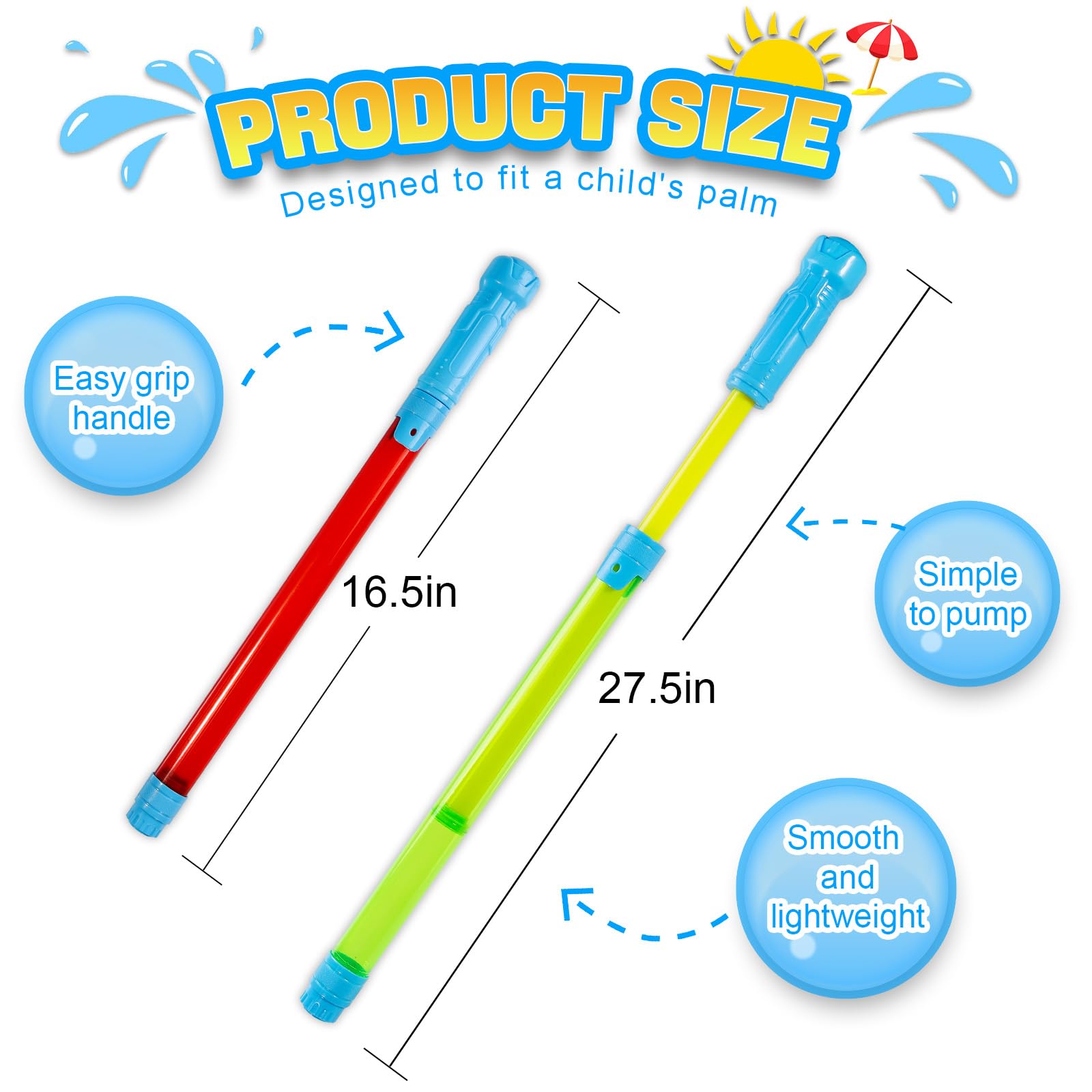 LIANORIST 6-Pack Water Guns for Kids - Expandable Squirt Guns (Up to 40ft) - Non-Toxic Pool Toys for Ages 3-12