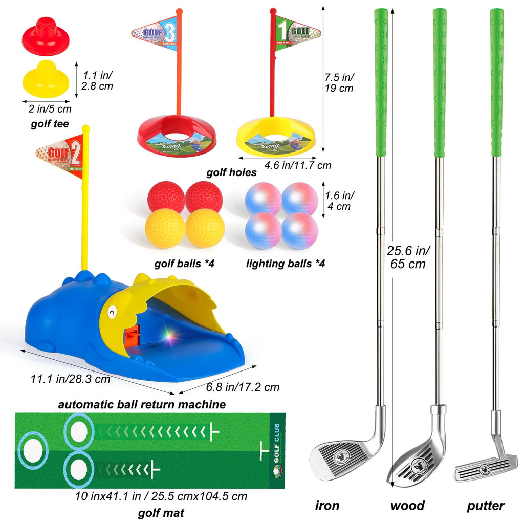 Liberry Kids Golf Set with Automatic Ball Return, Light-Up Balls, Adjustable Clubs for Ages 3-6