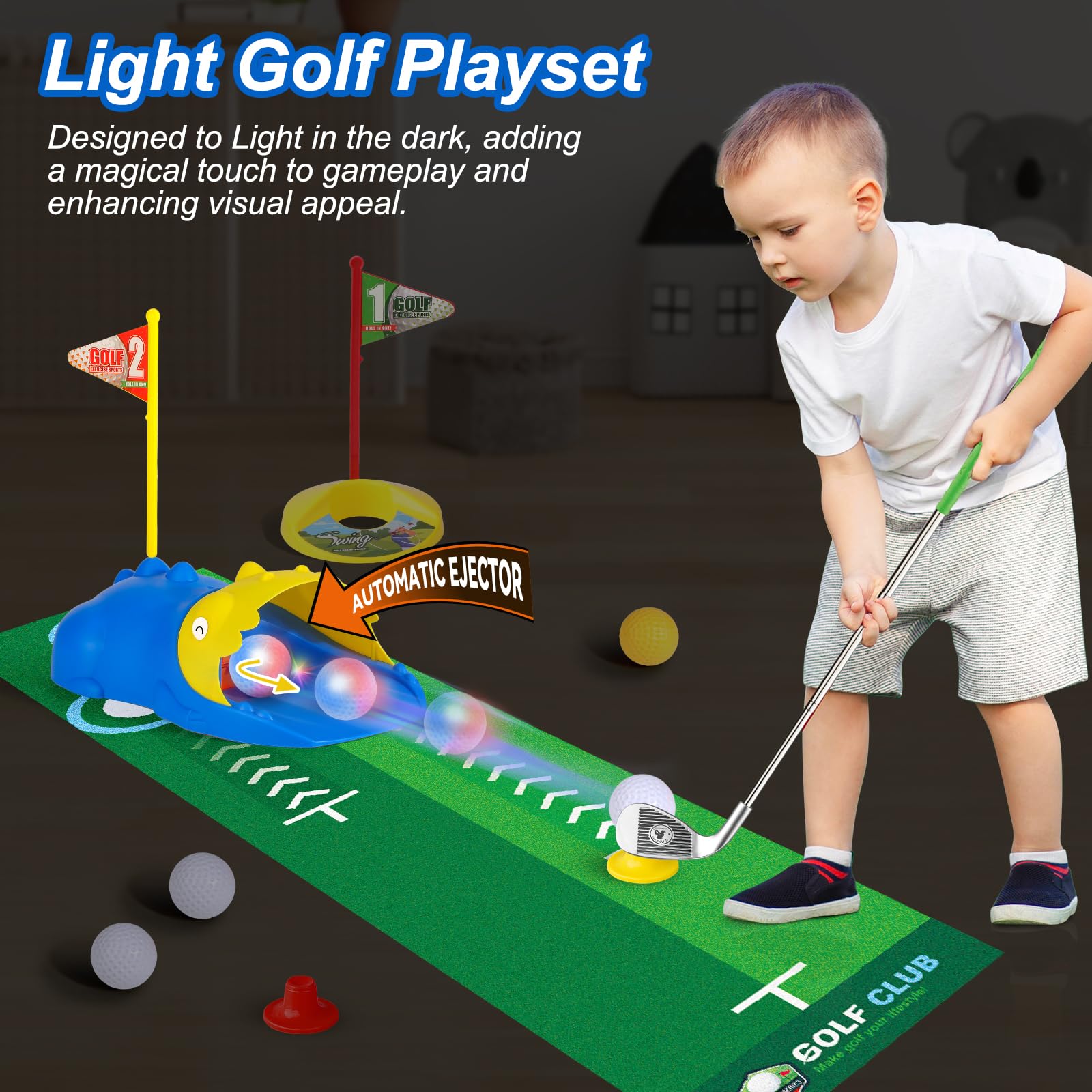 Liberry Kids Golf Set with Automatic Ball Return, Light-Up Balls, Adjustable Clubs for Ages 3-6