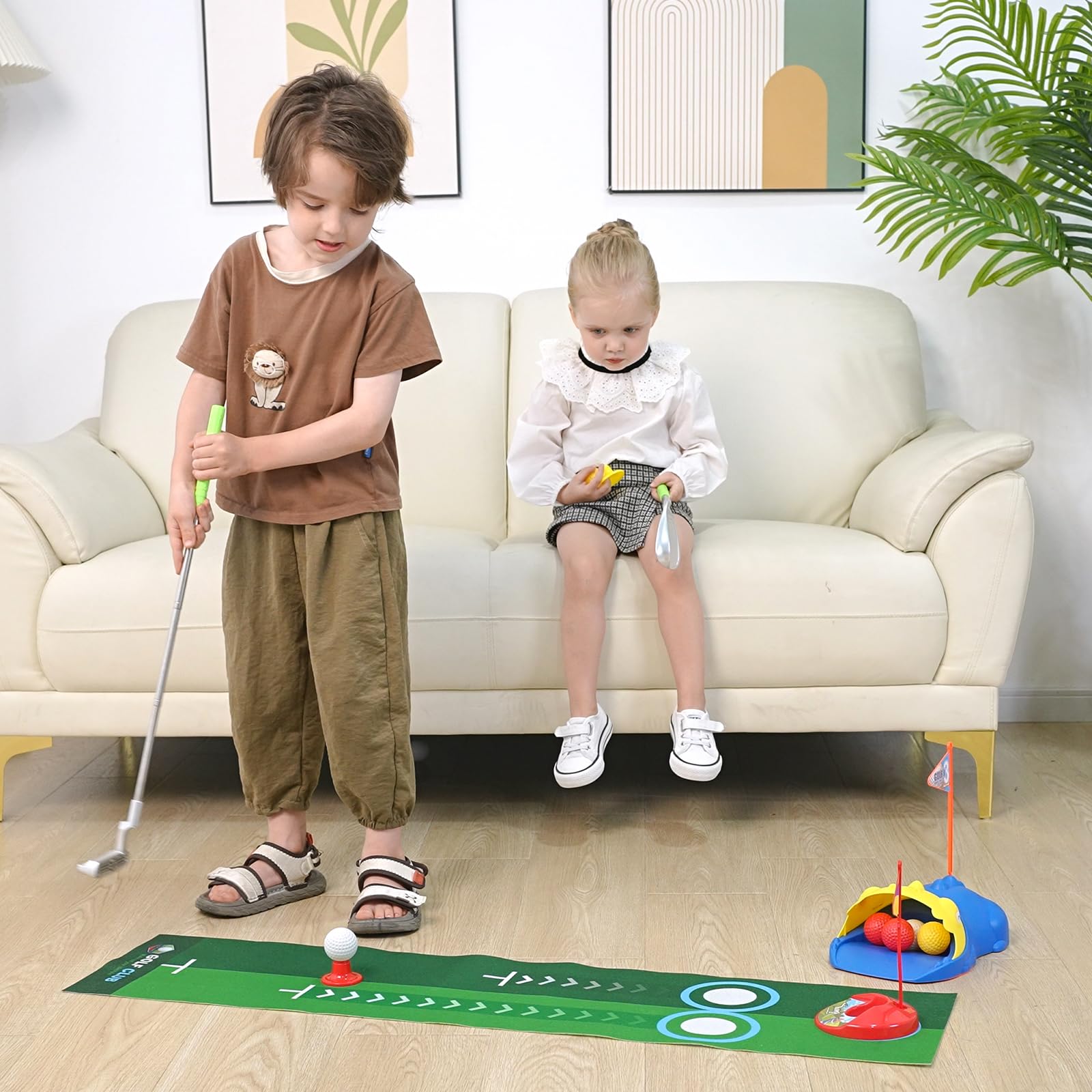 Liberry Kids Golf Set with Automatic Ball Return, Light-Up Balls, Adjustable Clubs for Ages 3-6