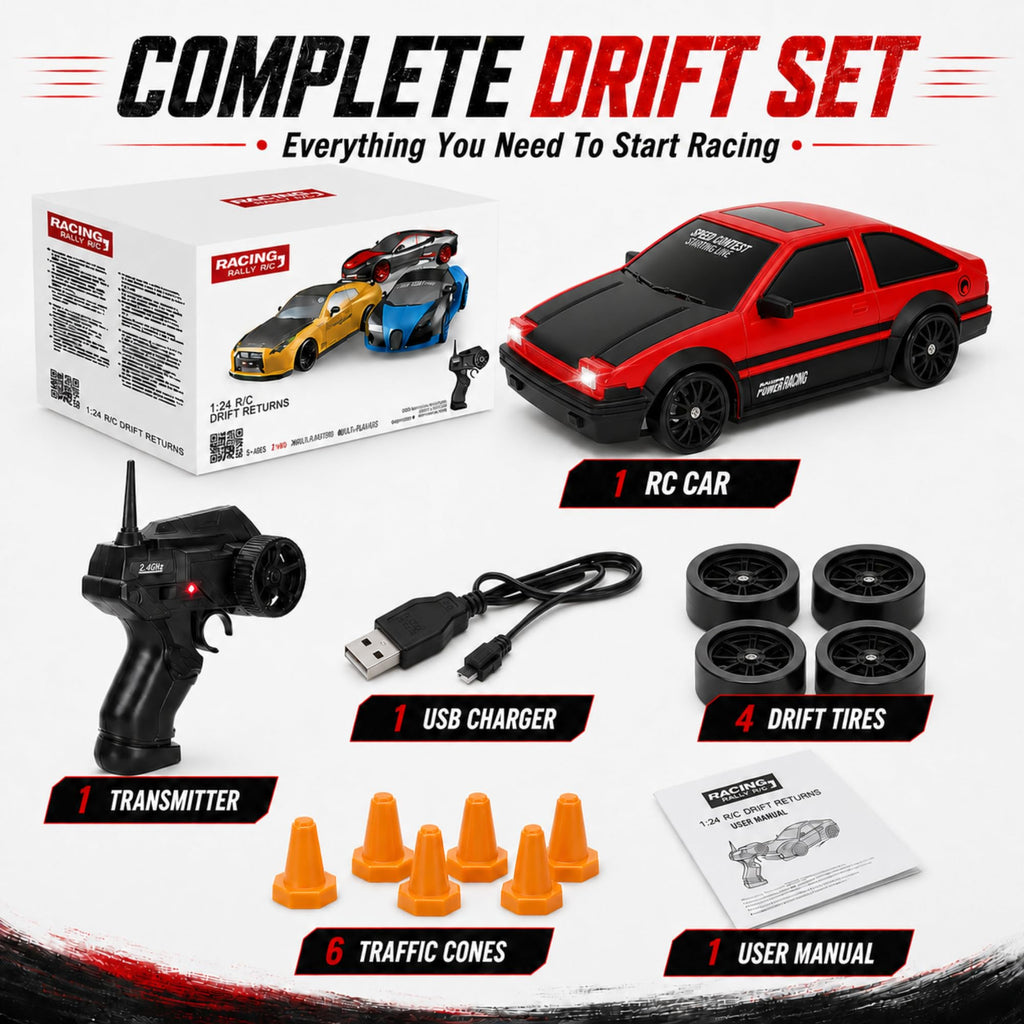 Liberty Imports 1/24 RC Drift Car - 4WD 2.4GHz with LED Lights and Drift Tires