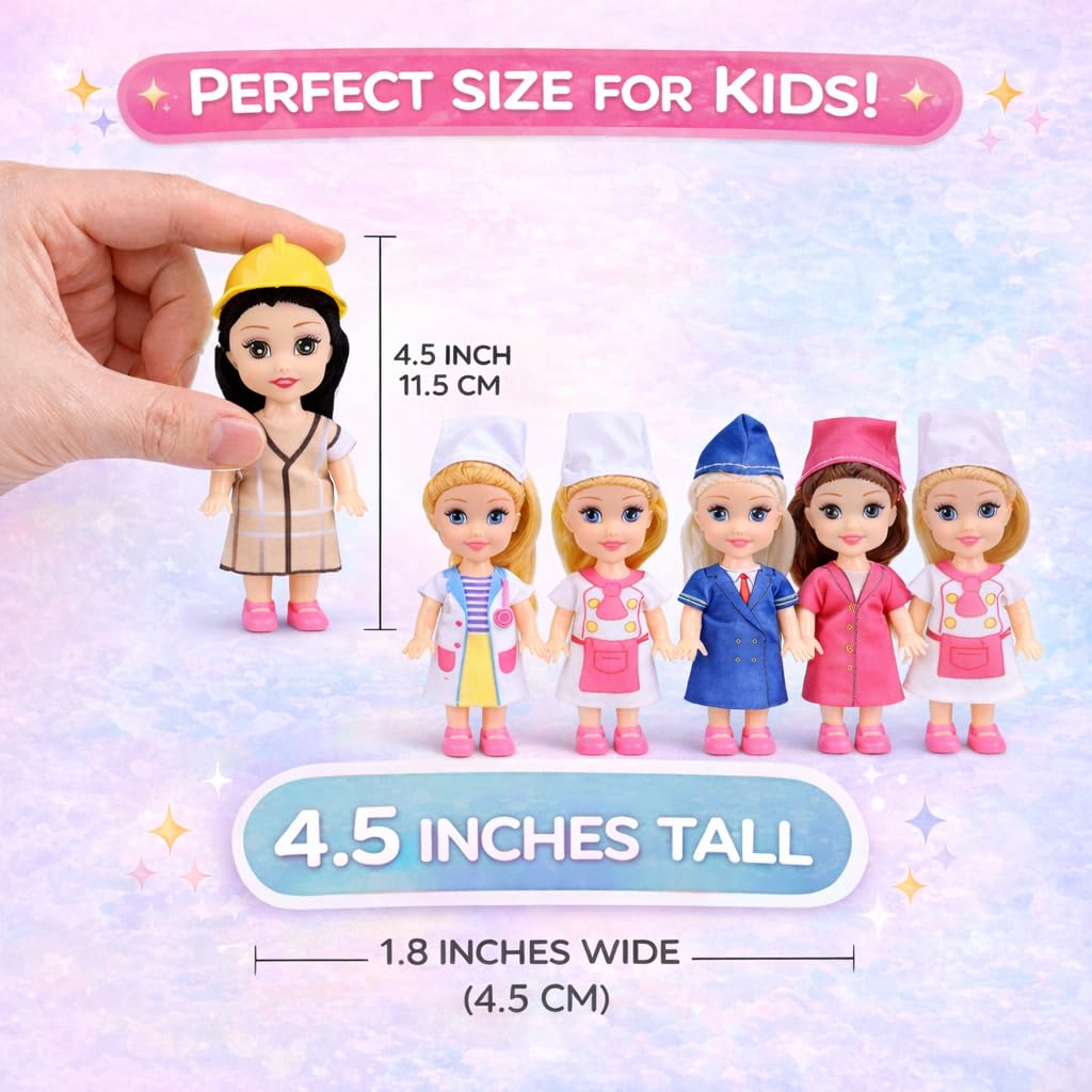 Liberty Imports Little Career Toddler Dolls Set – 6 Mini Dolls with Removable Outfits for Imaginative Play