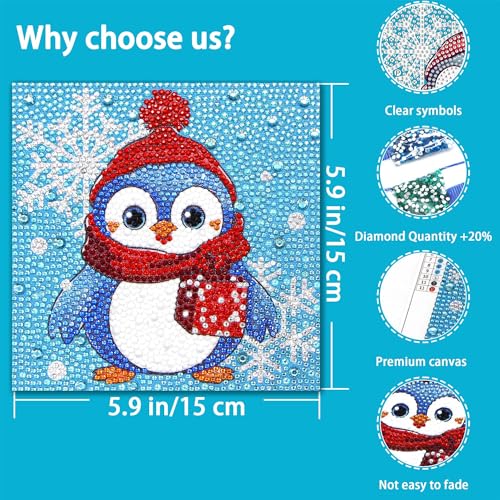 Libfx Diamond Art Kits for Kids 4-Pack – Penguin & Panda Designs for Ages 8-12