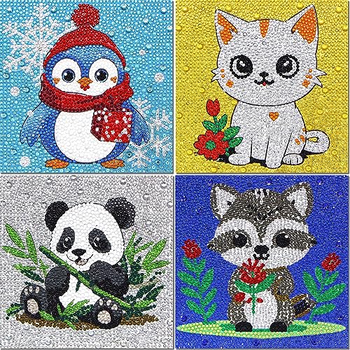 Libfx Diamond Art Kits for Kids 4-Pack – Penguin & Panda Designs for Ages 8-12