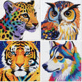 Libfx Diamond Art Kits for Kids 4-Pack – Tiger, Leopard, Owl, Dog Designs – Beginner-Friendly Craft for Ages 8-12
