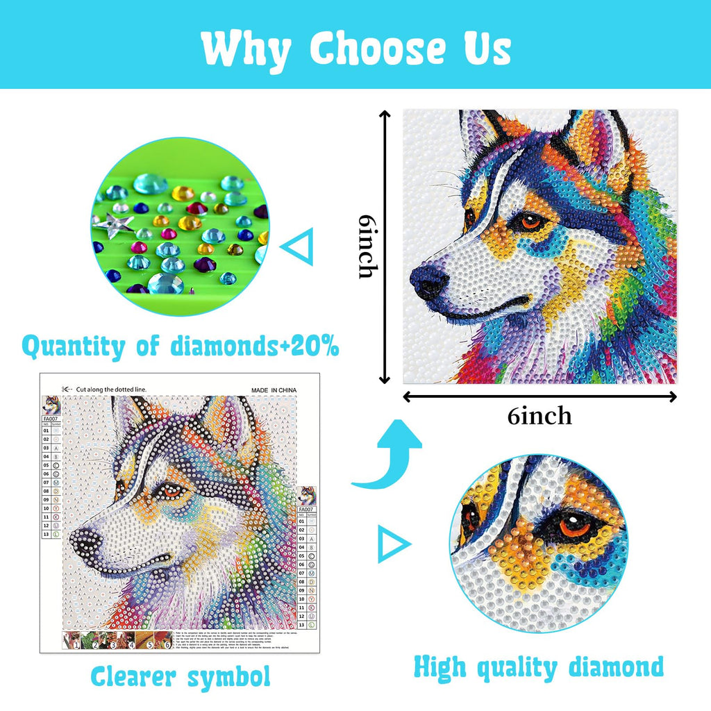 Libfx Diamond Art Kits for Kids 4-Pack – Tiger, Leopard, Owl, Dog Designs – Beginner-Friendly Craft for Ages 8-12
