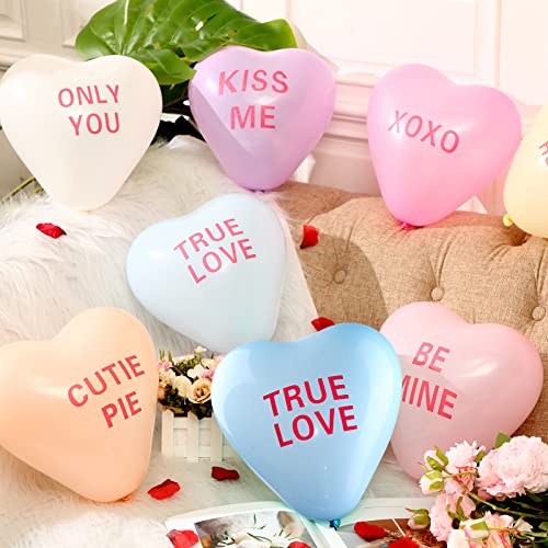 Libima 100 Pack Heart Balloons 12 Inch Latex – Valentine's Day Decor with Love Phrases (4 Styles, 8 Colors)
