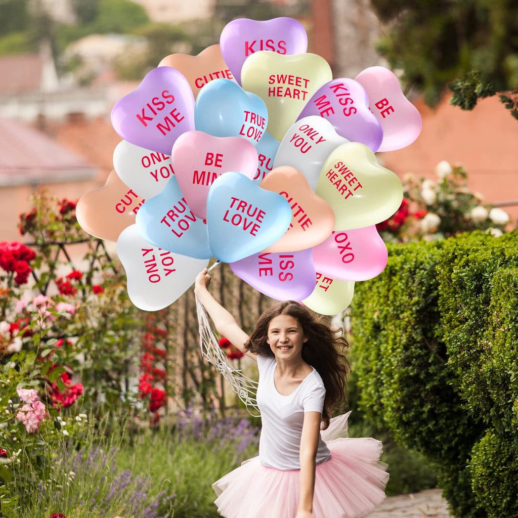 Libima 100 Pack Heart Balloons 12 Inch Latex – Valentine's Day Decor with Love Phrases (4 Styles, 8 Colors)