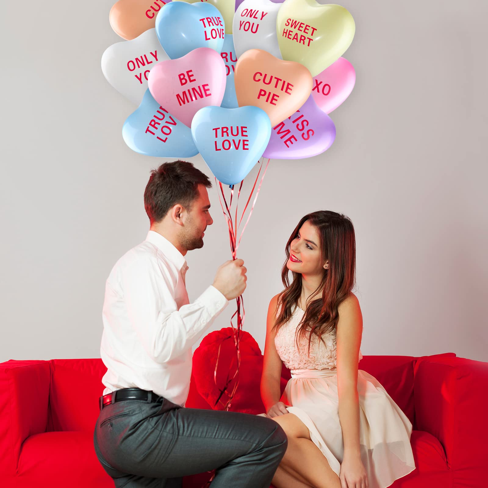 Libima 100 Pack Heart Balloons 12 Inch Latex – Valentine's Day Decor with Love Phrases (4 Styles, 8 Colors)