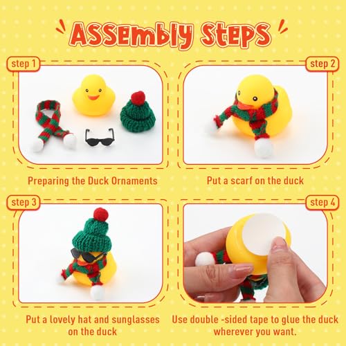 Libima 12 Christmas Rubber Ducks with Mini Hats, Scarves, Sunglasses – Glitter Bath Toys & Car Decor