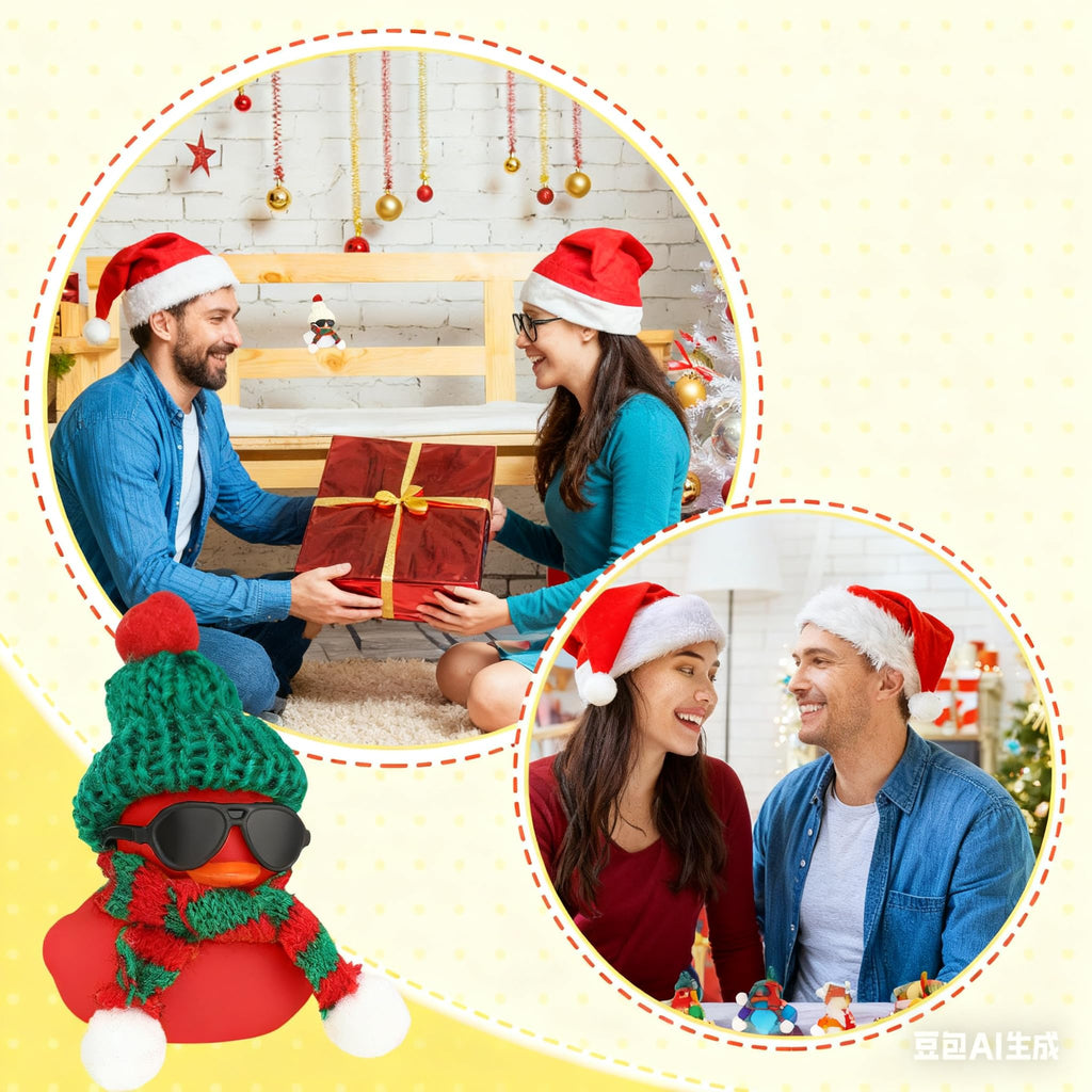 Libima 12 Christmas Rubber Ducks with Mini Hats, Scarves, Sunglasses – Glitter Bath Toys & Car Decor