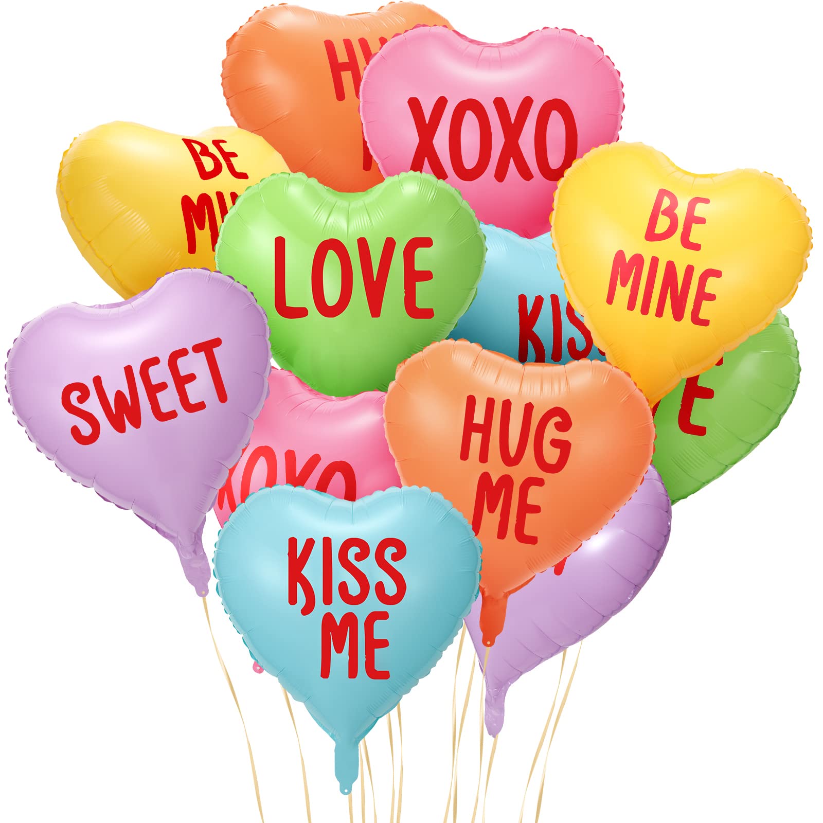 Libima 12-Pack Valentine's Day Heart Balloons 18 Inch Foil - Colorful XOXO Love Sweet Be Mine Kiss Me Hug Me Decor
