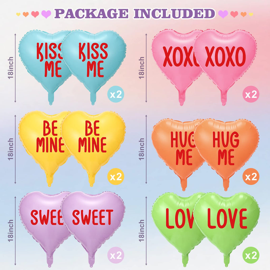 Libima 12-Pack Valentine's Day Heart Balloons 18 Inch Foil - Colorful XOXO Love Sweet Be Mine Kiss Me Hug Me Decor