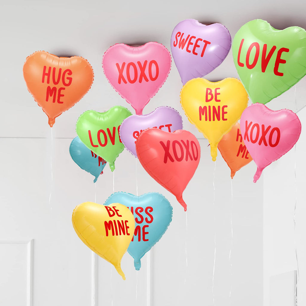 Libima 12-Pack Valentine's Day Heart Balloons 18 Inch Foil - Colorful XOXO Love Sweet Be Mine Kiss Me Hug Me Decor