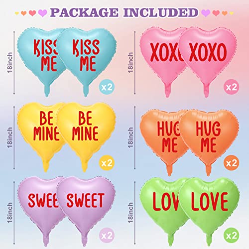 Libima 12-Pack Valentine's Day Heart Balloons 18 Inch Foil - Colorful XOXO Love Sweet Be Mine Kiss Me Hug Me Decor