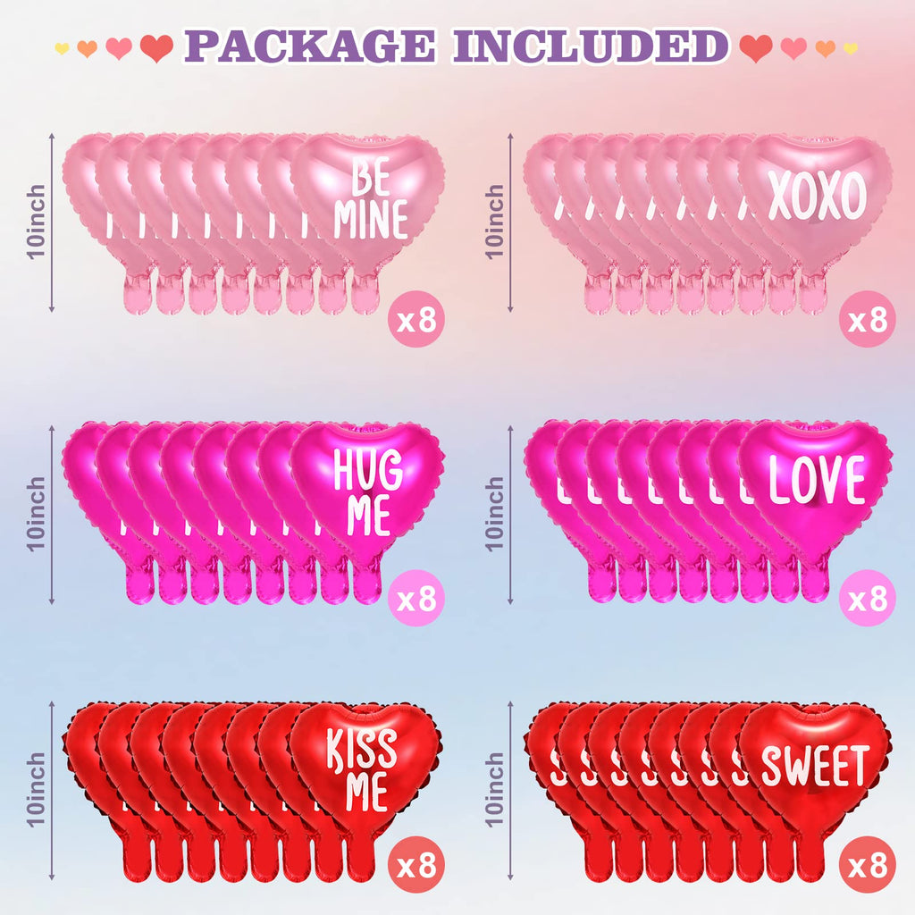 Libima 48-Piece Heart Foil Balloons Set – 10 Inch Valentine's Day Decorations with Romantic Messages