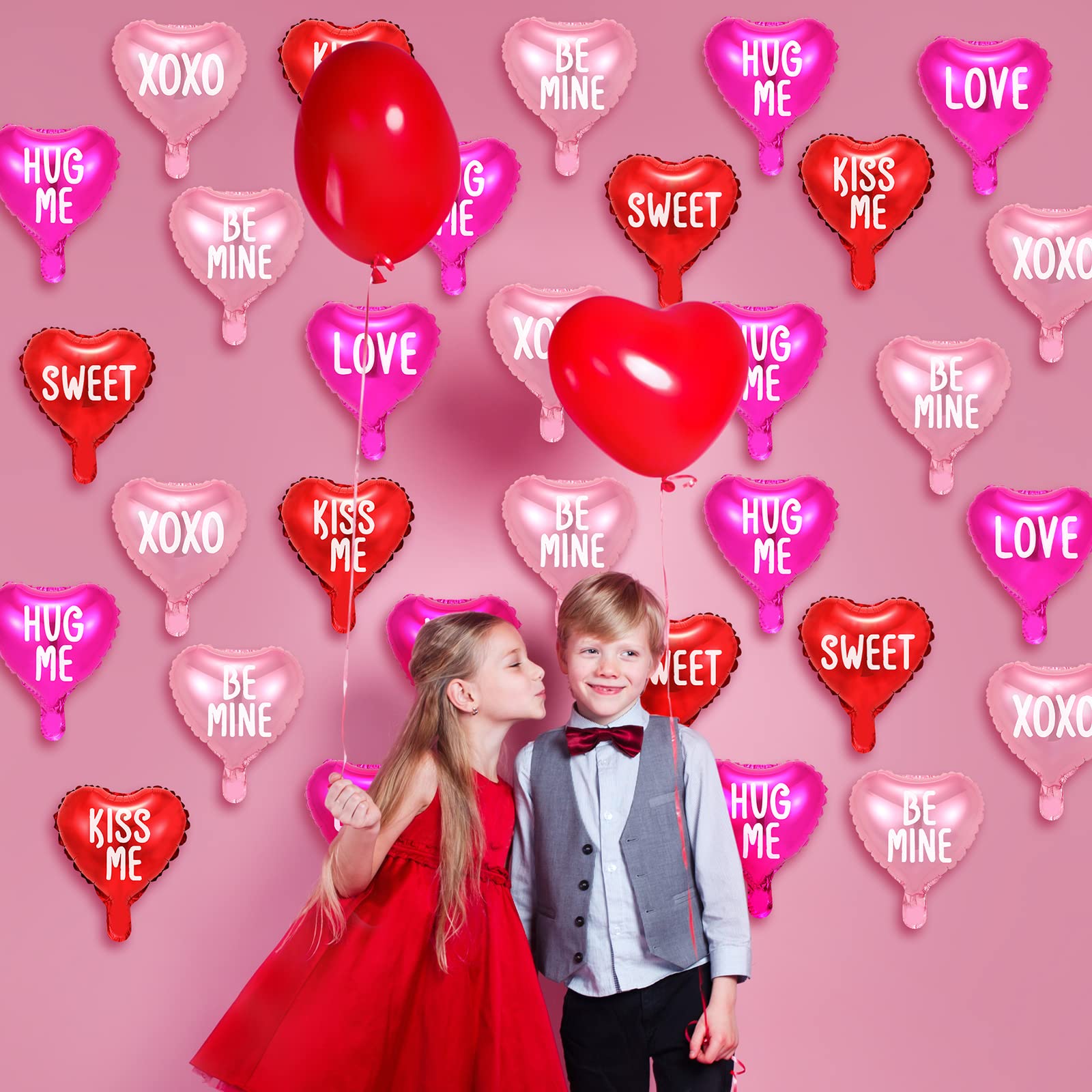 Libima 48-Piece Heart Foil Balloons Set – 10 Inch Valentine's Day Decorations with Romantic Messages