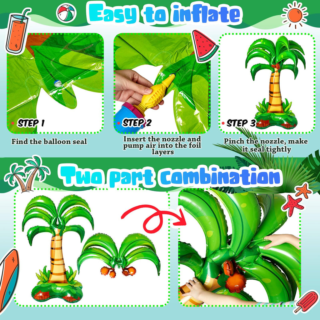 Libima 52-Inch Inflatable Palm Trees (2-Pack) - Tropical Foil Balloons for Hawaiian Luau Beach Party Decorations