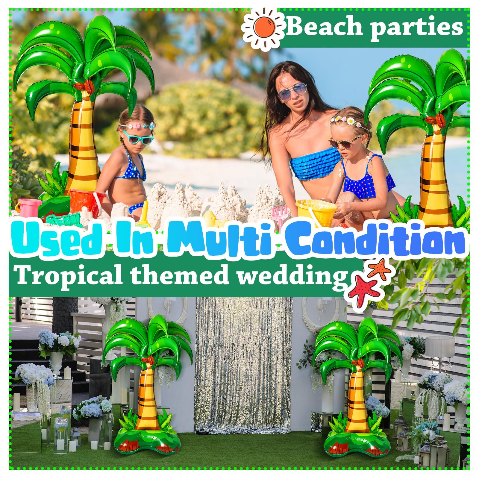 Libima 52-Inch Inflatable Palm Trees (2-Pack) - Tropical Foil Balloons for Hawaiian Luau Beach Party Decorations