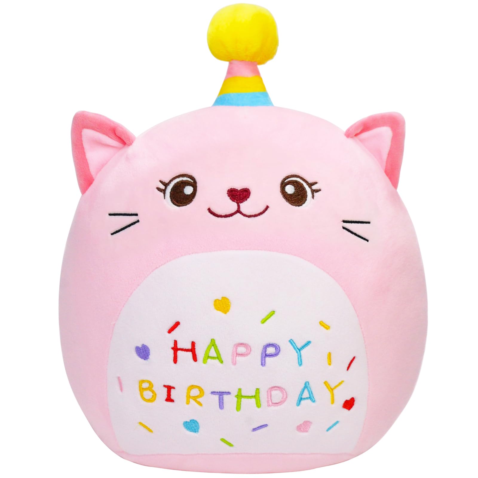 LICSOR 12-Inch Pink Cat Plush Toy with Unicorn Horn – Soft Birthday Stuffed Animal for Kids and Adults