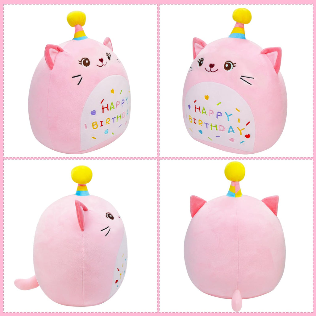 LICSOR 12-Inch Pink Cat Plush Toy with Unicorn Horn – Soft Birthday Stuffed Animal for Kids and Adults