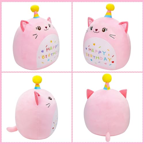 LICSOR 12-Inch Pink Cat Plush Toy with Unicorn Horn – Soft Birthday Stuffed Animal for Kids and Adults
