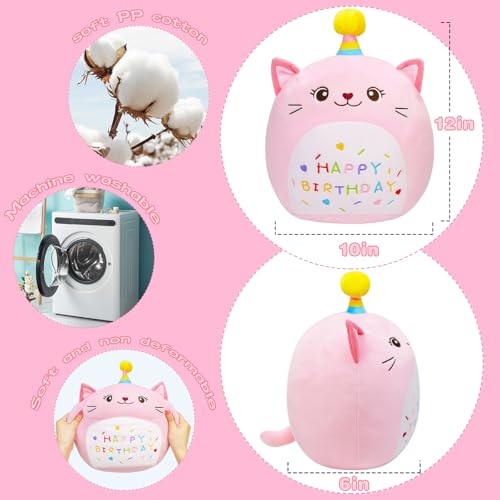 LICSOR 12-Inch Pink Cat Plush Toy with Unicorn Horn – Soft Birthday Stuffed Animal for Kids and Adults