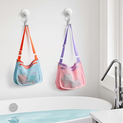LIDAGO 3-Pack Kids Mesh Beach Bags with Adjustable Straps - Shell Collecting and Toy Storage
