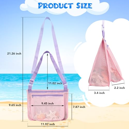 LIDAGO 3-Pack Kids Mesh Beach Bags with Adjustable Straps - Shell Collecting and Toy Storage