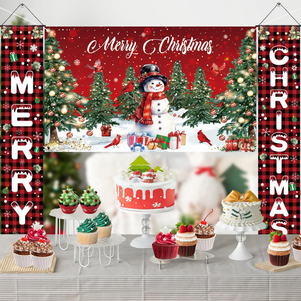 LifeisLuck 3-Piece Christmas Banner Set: 71"x43" Backdrop & 2 Porch Signs with Ribbon, Indoor/Outdoor Decor