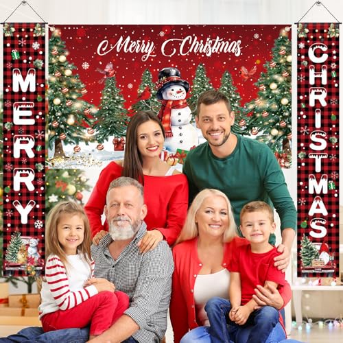 LifeisLuck 3-Piece Christmas Banner Set: 71"x43" Backdrop & 2 Porch Signs with Ribbon, Indoor/Outdoor Decor
