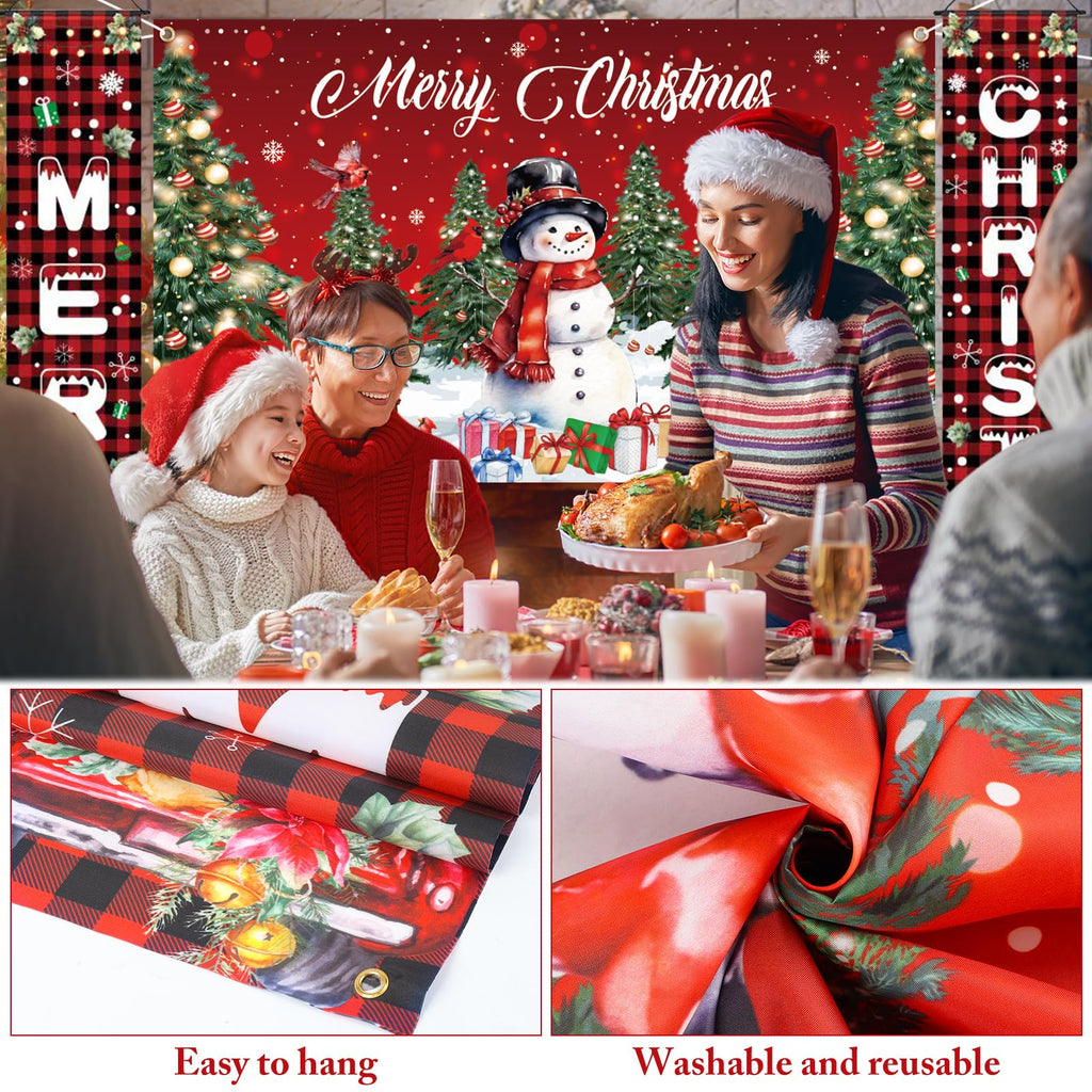 LifeisLuck 3-Piece Christmas Banner Set: 71"x43" Backdrop & 2 Porch Signs with Ribbon, Indoor/Outdoor Decor