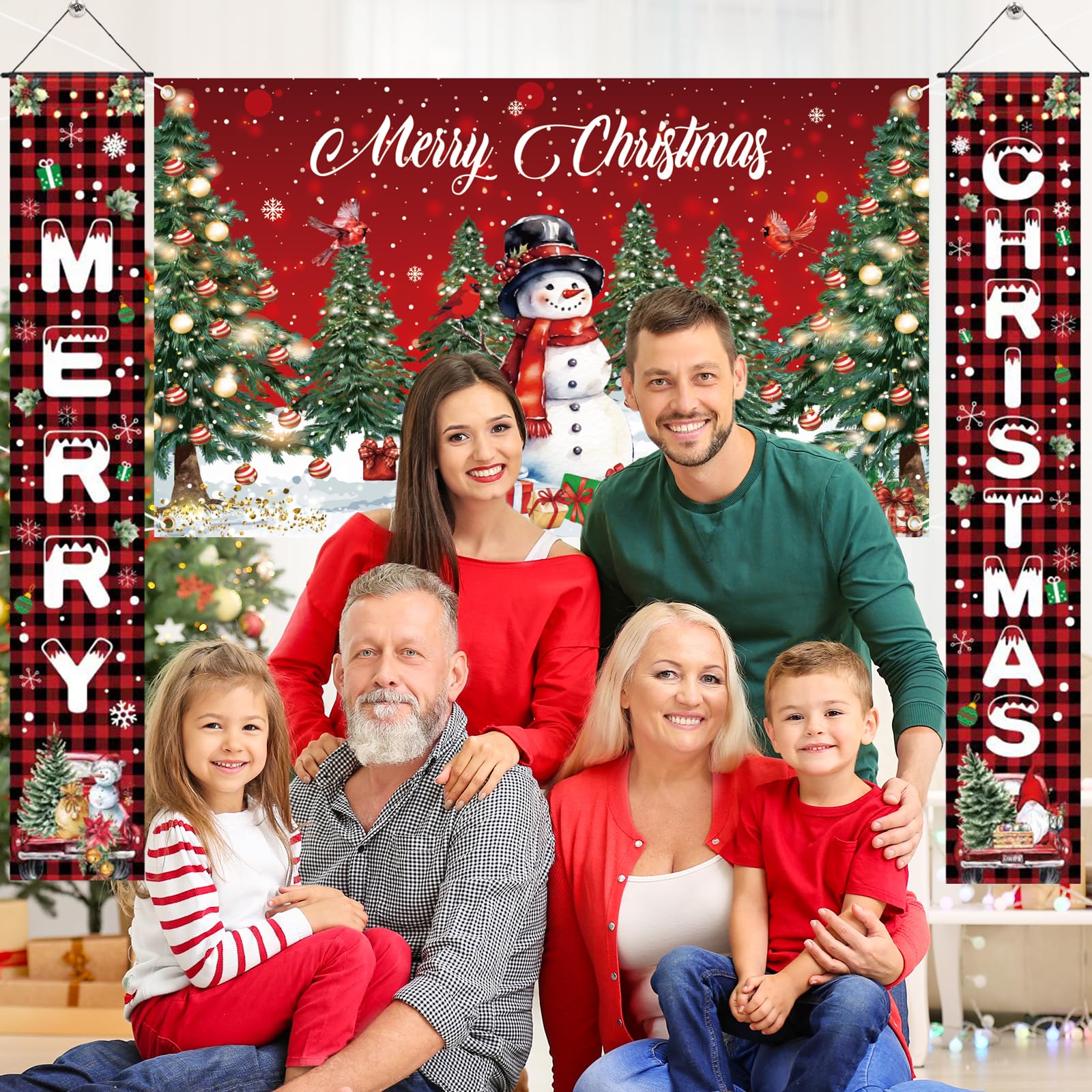 LifeisLuck 3-Piece Christmas Banner Set: 71"x43" Backdrop & 2 Porch Signs with Ribbon, Indoor/Outdoor Decor