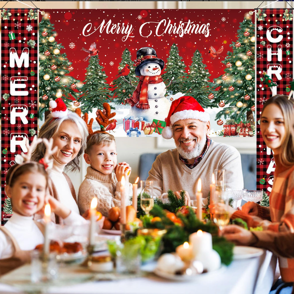 LifeisLuck 3-Piece Christmas Banner Set: 71"x43" Backdrop & 2 Porch Signs with Ribbon, Indoor/Outdoor Decor