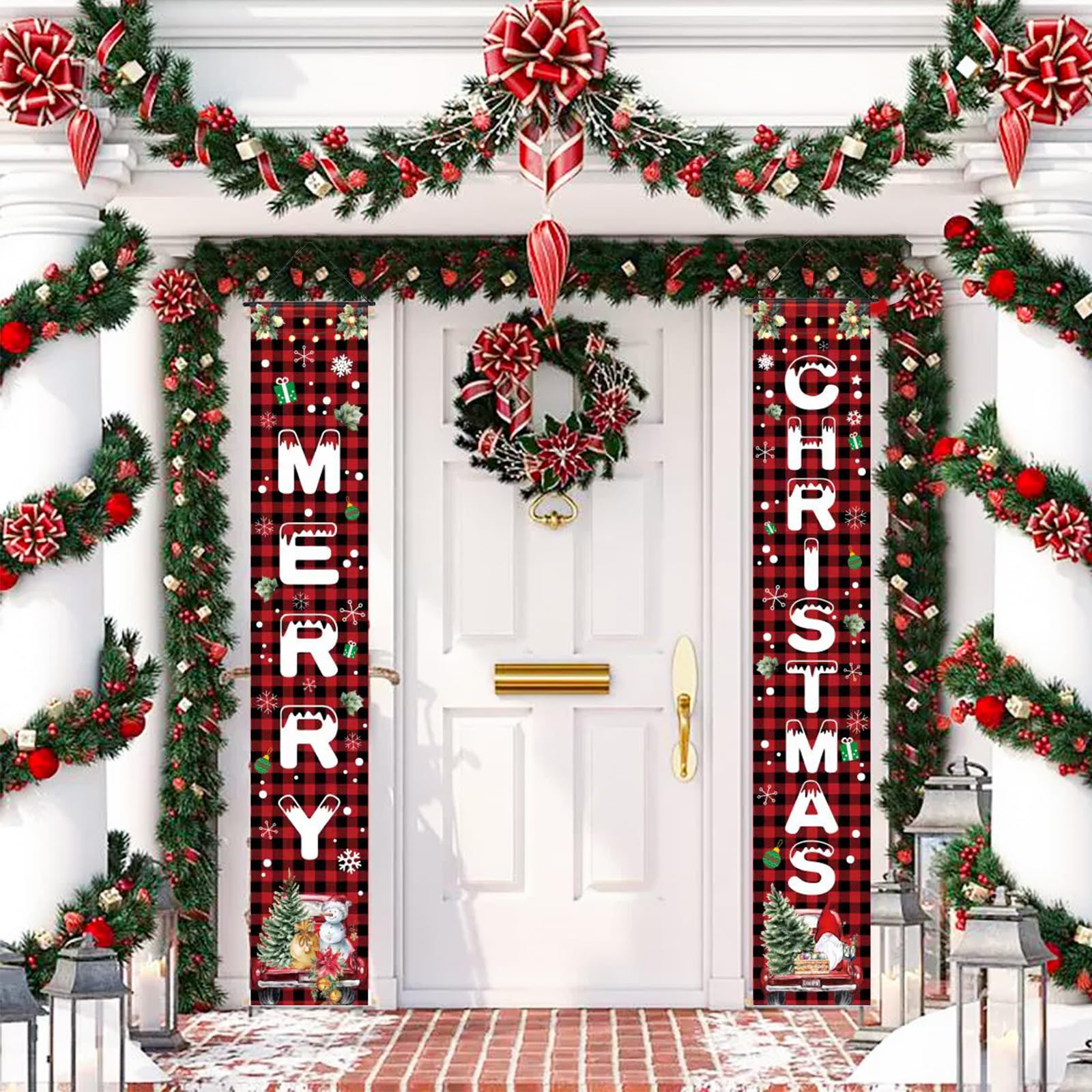 LifeisLuck 3-Piece Christmas Banner Set: 71"x43" Backdrop & 2 Porch Signs with Ribbon, Indoor/Outdoor Decor