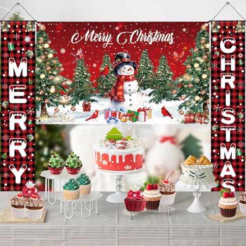 LifeisLuck 3-Piece Christmas Banner Set: 71"x43" Backdrop & 2 Porch Signs with Ribbon, Indoor/Outdoor Decor