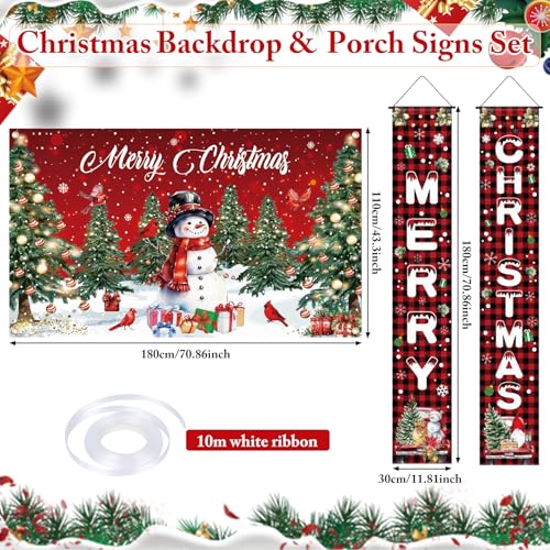 LifeisLuck 3-Piece Christmas Banner Set: 71"x43" Backdrop & 2 Porch Signs with Ribbon, Indoor/Outdoor Decor