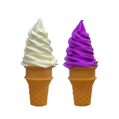 Lifelike Fake Ice Cream Cones (2-Pack) - White & Purple PVC/PVA Decor for Home, Parties, Photography Props, 5.7 Inches