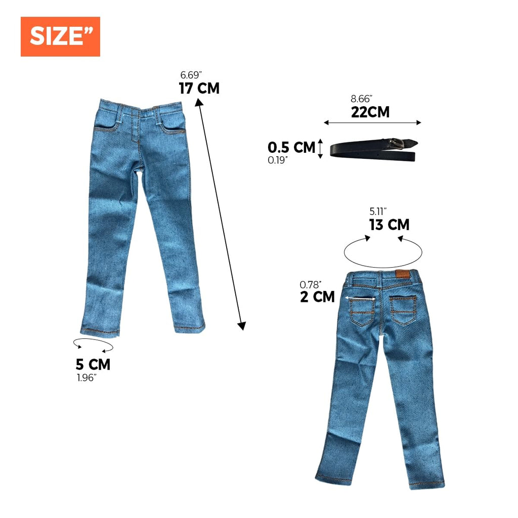 Light Blue 1/6 Scale Classic Jeans and Belt for 12-Inch Action Figures