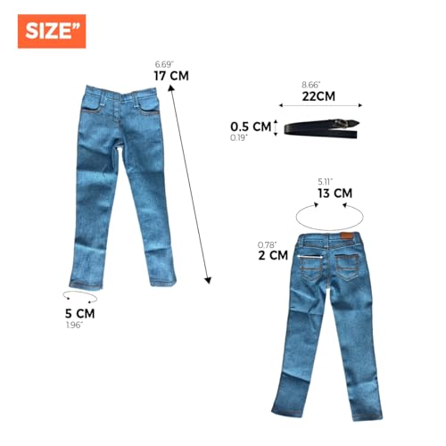 Light Blue 1/6 Scale Classic Jeans and Belt for 12-Inch Action Figures