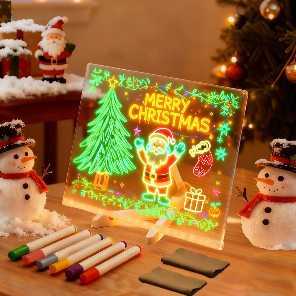 Light Up Acrylic Message Board – LED Dry Erase Board with Color Pens, 5.9 x 5.9 inches, USB Powered for Home Office or School
