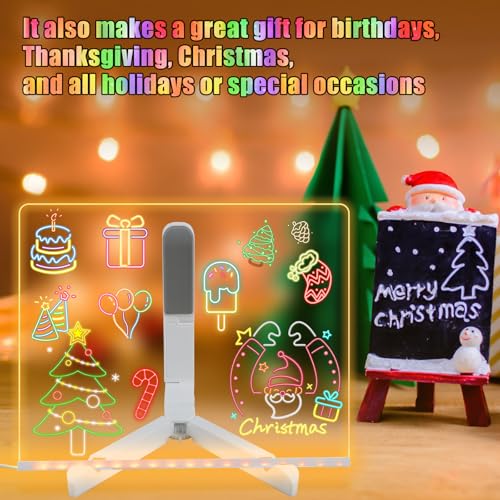 Light Up Acrylic Message Board – LED Dry Erase Board with Color Pens, 5.9 x 5.9 inches, USB Powered for Home Office or School
