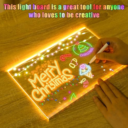 Light Up Acrylic Message Board – LED Dry Erase Board with Color Pens, 5.9 x 5.9 inches, USB Powered for Home Office or School
