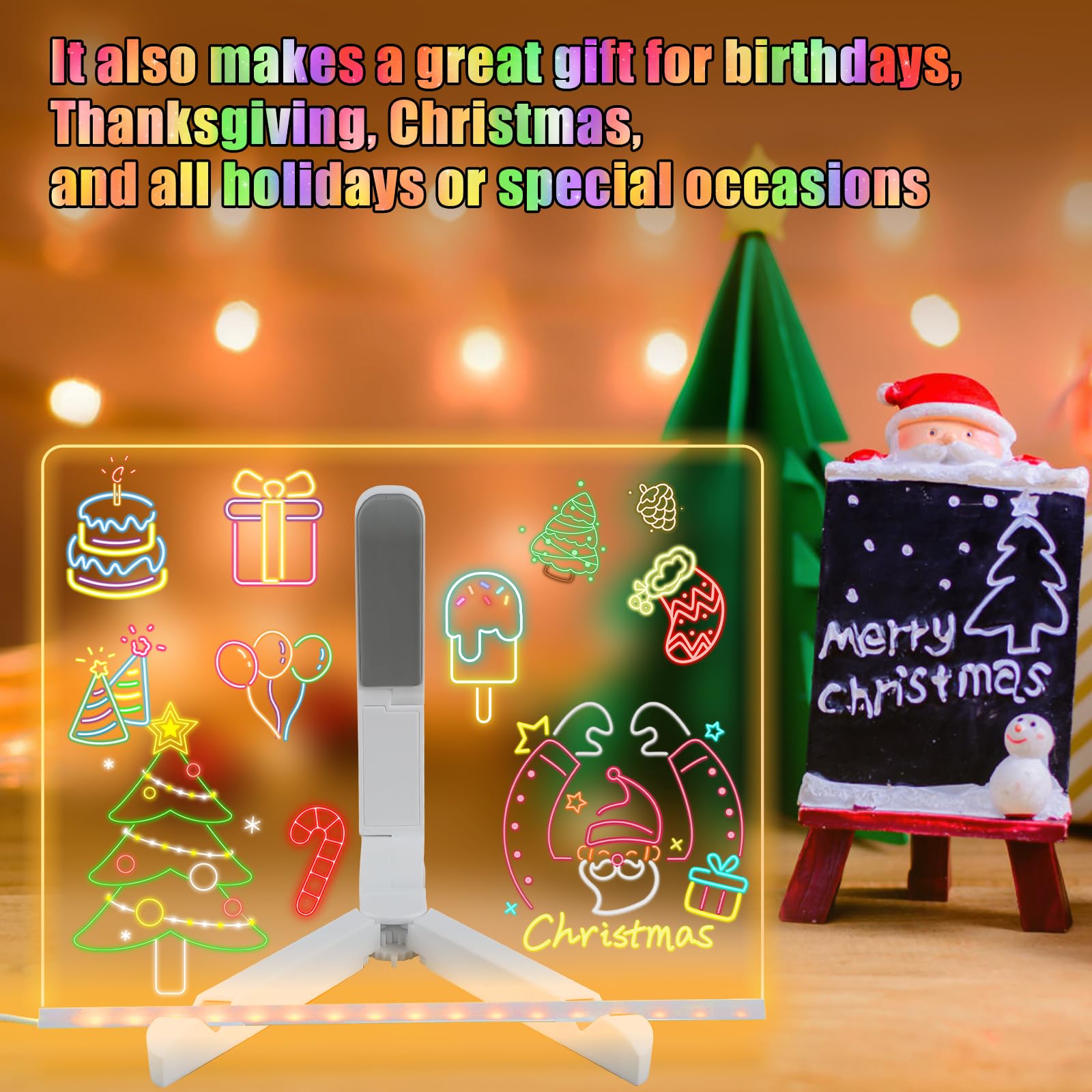 Light Up Acrylic Message Board – LED Dry Erase Board with Color Pens, 5.9 x 5.9 inches, USB Powered for Home Office or School
